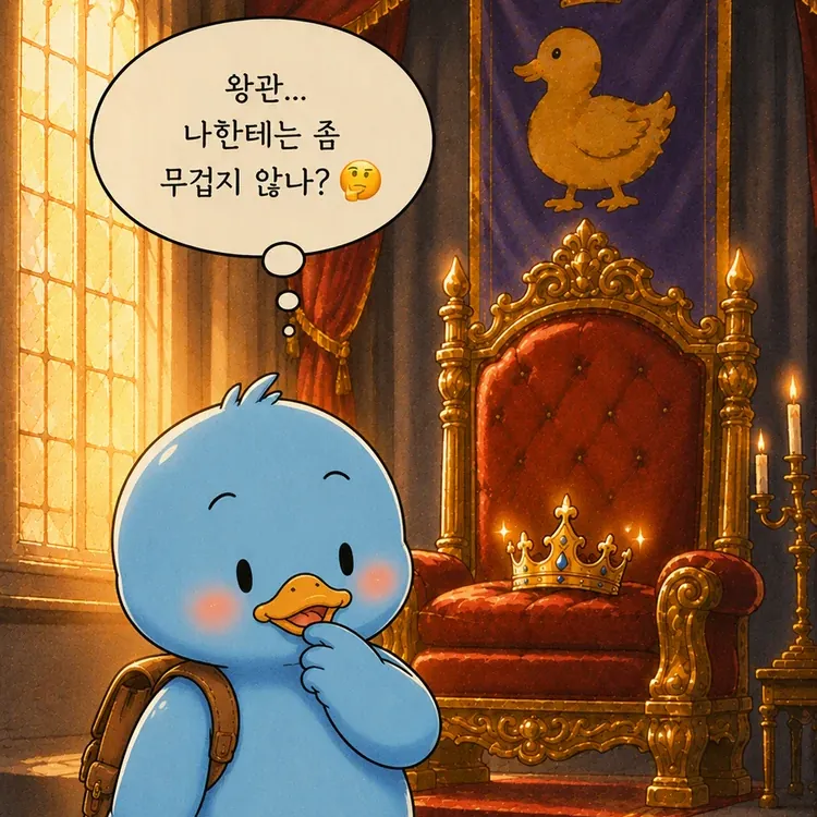 왕좌 위 왕관을 바라보며 '왕관… 나한테는 좀 무겁지 않나?' 하고 고민하는 파블로