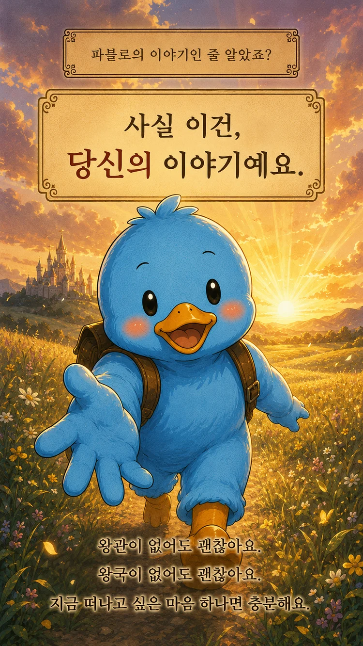 파블로와 플로벨 왕국 7화 — 사실 이건 당신의 이야기예요. 파블로가 독자를 향해 손을 내미는 장면.